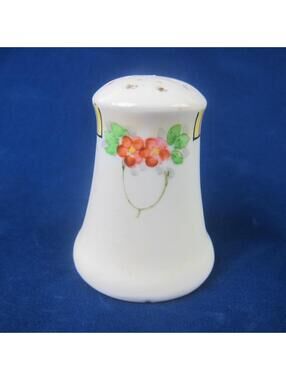 Antique Nippon Porcelain Salt Shaker Hand Painted Red Flowers Green Yellow Pink